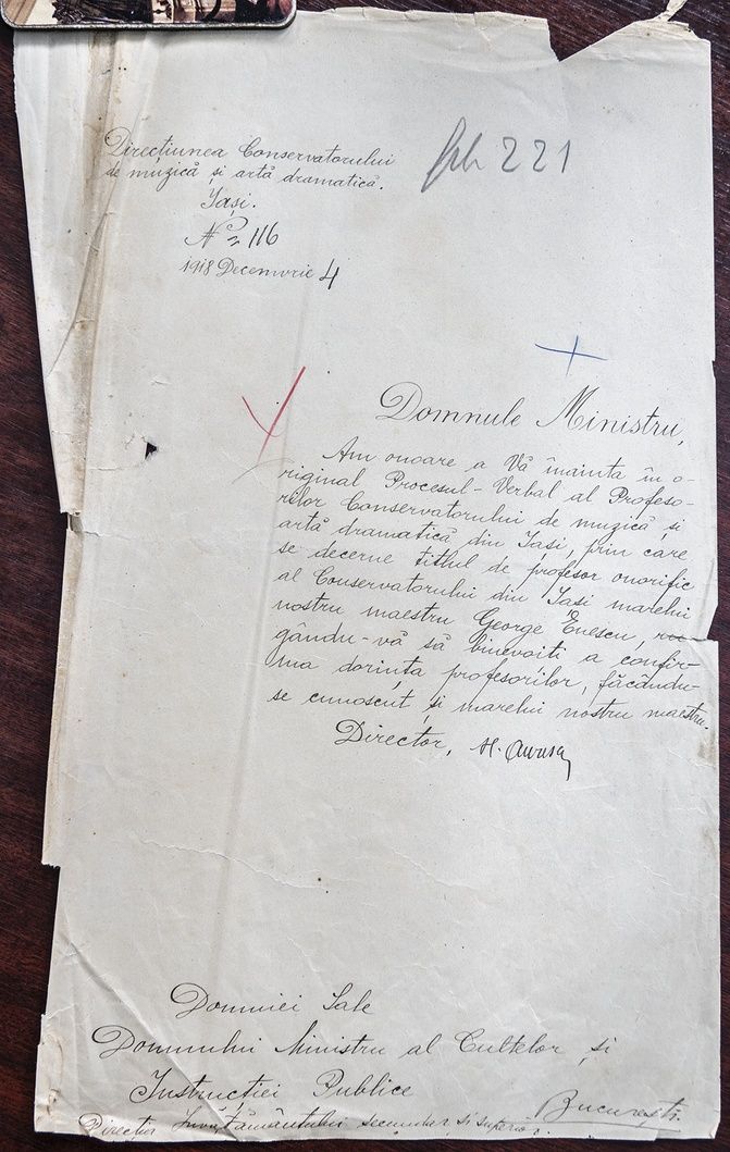 Historical handwritten document about Casa Musicescu